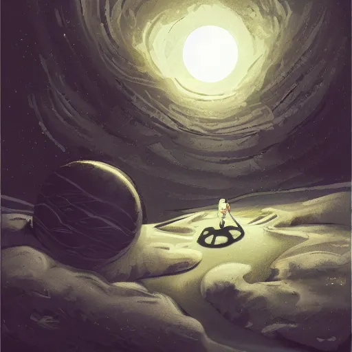 Image similar to fantasy illustration of moon landing