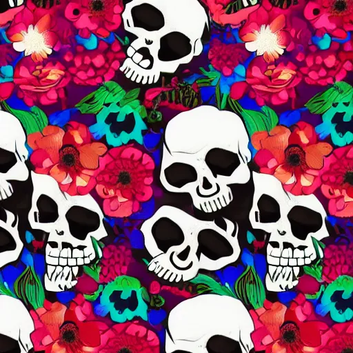 Image similar to skulls : : 3 flowers : : 2 explosions : : 8 k