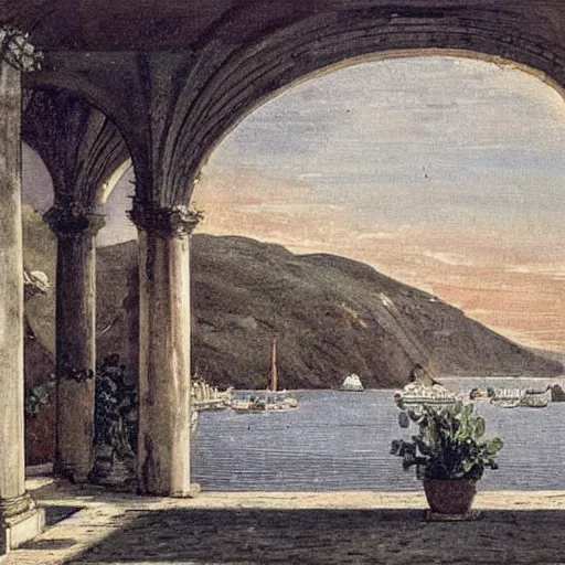 Prompt: a loggia from procida by martinus rørbye, 1 8 3 5,