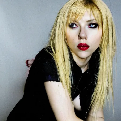 Image similar to scarlett johansson modeling as misa amane from death note, professional photograph
