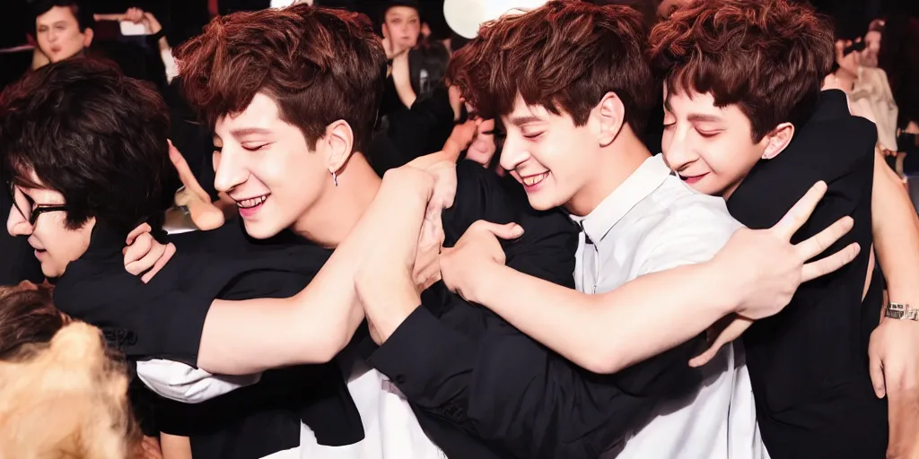 Image similar to charlie puth hugging Jung kook