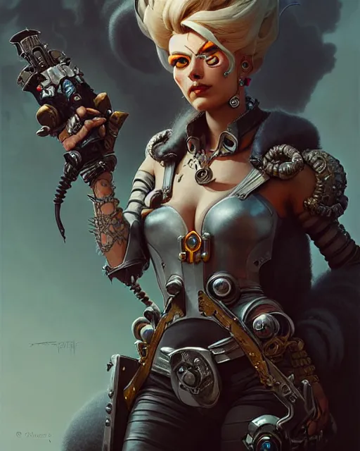 Image similar to junker queen from overwatch, character portrait, concept art, intricate details, highly detailed by greg rutkowski, michael whelan and gustave dore