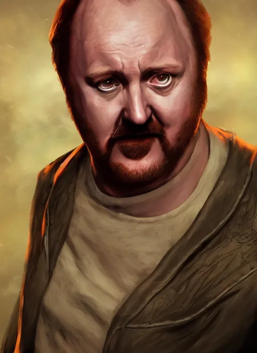 Image similar to A fantasy comic book style portrait painting of a Louis CK as a mage, unreal 5, DAZ, hyperrealistic, octane render, RPG portrait, dynamic lighting