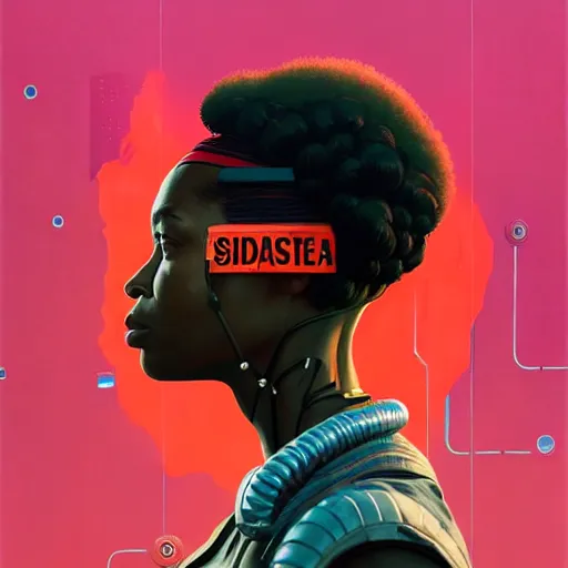 Prompt: portrait of a black woman :: side profile :: blood :: background sea :: intricate details :: oxygen implant :: 8k :: simon stalenhag and Sandra Chevrier