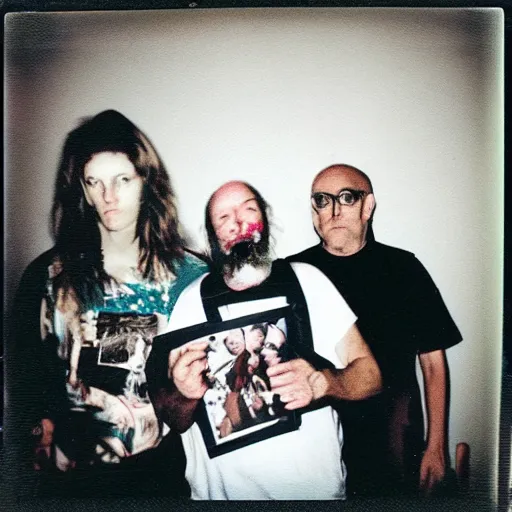 Image similar to found polaroid photo of trash humpers in a hotel room getting wild