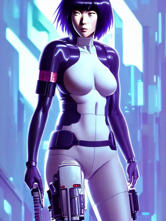 Image similar to a fullbody portrait of motoko kusanagi ghost in the shell, finely detailed features : : gits sac twenty forty five netflix : : by ilya kuvshinov, rossdraws, artgerm, sola digital arts, production ig, anti aliasing, raytracing : :