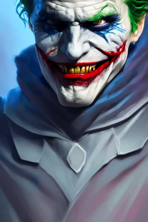 Prompt: ultra detailed portrait of the joker, sharp bone structure, extremely detailed digital painting, in the style of fenghua zhong and ruan jia and jeremy lipking and peter mohrbacher, mystical colors, rim light, beautiful lighting, 8 k, stunning scene, raytracing, octane, trending on artstation