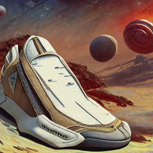 Image similar to STAR TREK SPORTS shoes designed in ancient Greece, (SFW) safe for work, photo realistic illustration by greg rutkowski, thomas kindkade, alphonse mucha, loish, norman rockwell