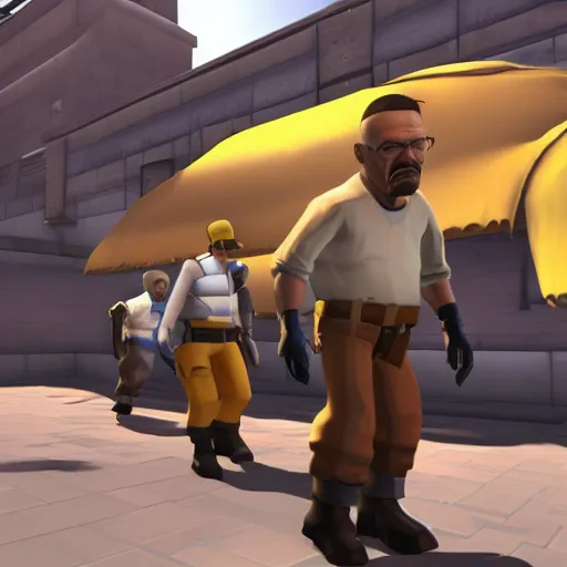 Image similar to walter white in team fortress 2, gameplay, highly intricate, highly detailed, 8k,