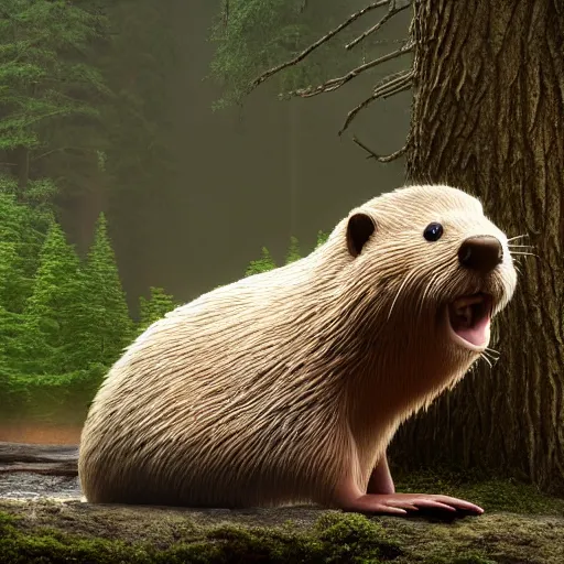 Image similar to hyperrealistic dslr film still of justin bieber disguised as a beaver, beaver dam, stunning 8 k octane comprehensive 3 d render, inspired by istvan sandorfi & greg rutkowski & unreal engine, perfect symmetry, dim volumetric cinematic lighting, extremely hyper - detailed, incredibly real lifelike attributes & flesh texture, intricate, masterpiece, artstation, stunning