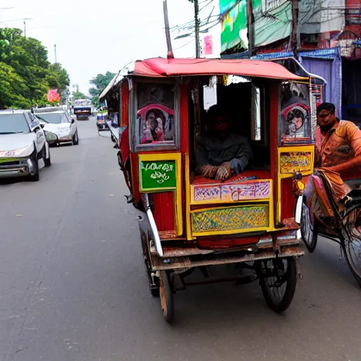 Prompt: A bangladeshi Rickshaw-puller in the streets of Ohio