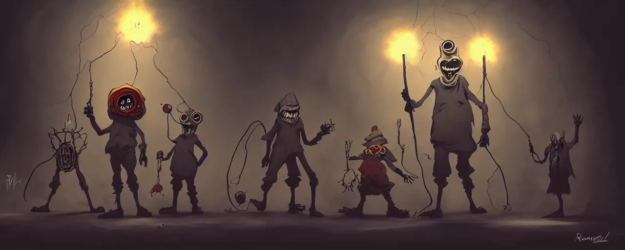 Prompt: wild alchemist mutants from the depths of a wasteland deep in the imaginal realm, dramatic lighting, surreal fleischer cartoon characters, shallow dof, surreal painting by ronny khalil