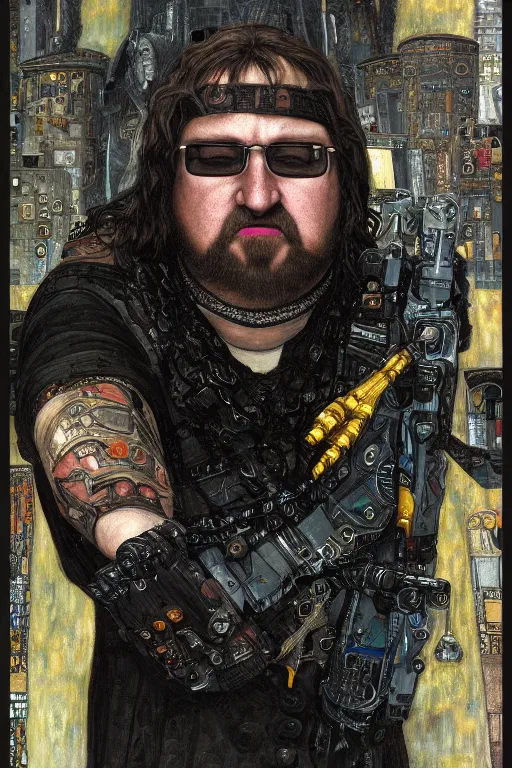 Image similar to portrait of gothic Gabe Newell, cyberpunk, Warhammer, highly detailed, artstation, illustration, art by Gustav Klimt