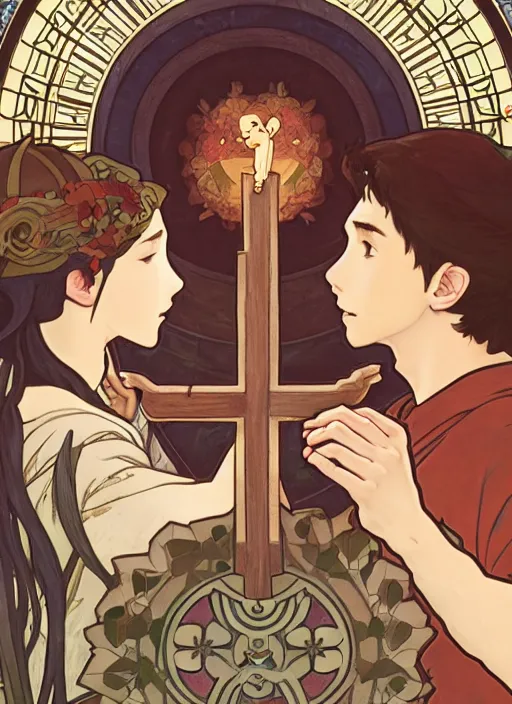 Prompt: among us characters holding hands in a circle by a burning cross, highly detailed, high quality, digital painting, by studio ghibli and alphonse mucha, leesha hannigan, makoto shinkai, disney