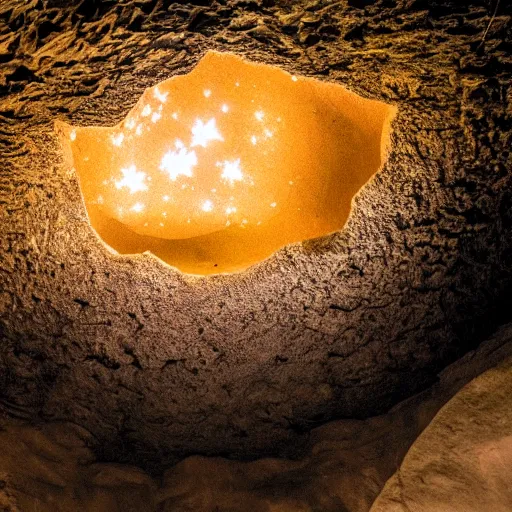 Image similar to a hole on ceiling cave, stars visible through hole