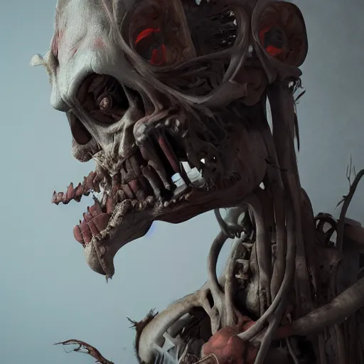 Image similar to horror animatronic, by wlop, 8 k, super detailed, octane render, vfx, super realistic, unreal engine