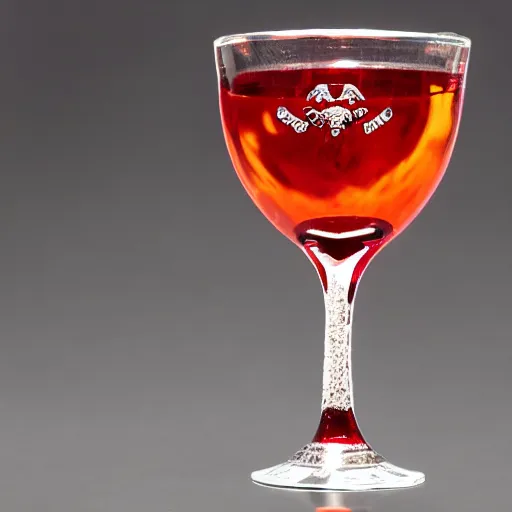 Image similar to a product shot of a klingon blood wine in a crystal chalice