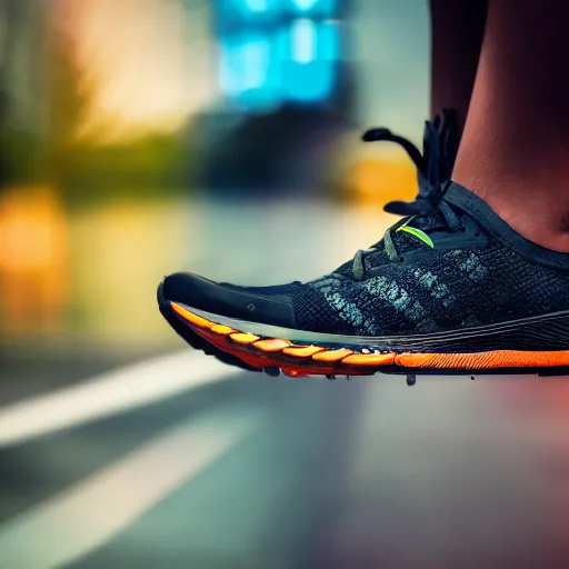 Prompt: high quality presentation photo of running shoes cyberpunk , photography 4k, f1.8 anamorphic, bokeh, 4k, Canon, Nikon