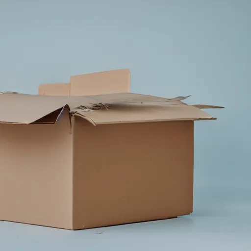 Image similar to broken and damaged cardboard box, wrapped in fragile tape, image white background