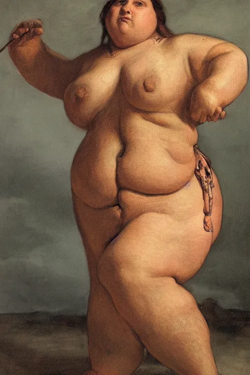 Image similar to a fat cartoon female tiger, 8 k, hdr, great light, gustave courbet, annie leibowitz