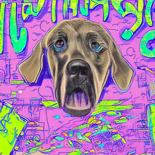 Image similar to an illustration of a very smelly dog in the underground of new york, hyper detailed, 8 k, pastel colors,