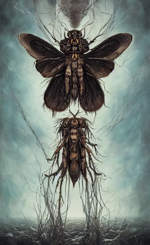 Image similar to death's head moth,highly detailed,cinematic,8k,by Stanley Artgermm,Tom Bagshaw,Greg Rutkowski,Carne Griffiths, Ayami Kojima, Beksinski, Giger,trending on DeviantArt,hyper detailed,horror, full of colour