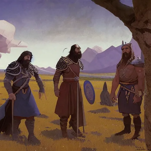 Image similar to slavic orcs in the steppe, magic the gathering artwork, orcs lord of the rings, orthodox, art by nicholas roerich and greg rutkowski