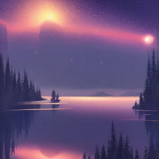 Image similar to sparkling lake in midnight by christopher balaskas, jordan grimmer, trending on artstation, 8 k