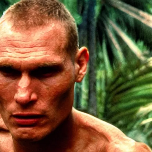 Image similar to Live Action Still of Jerma985 in Apocalypse Now, real life, hyperrealistic, ultra realistic, realistic, highly detailed, epic, HD quality, 8k resolution, body and headshot, film still