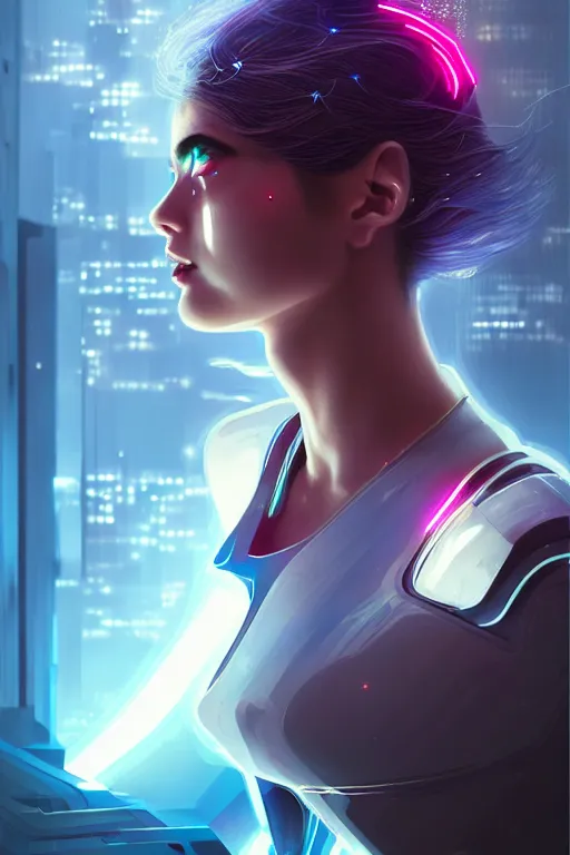 Image similar to portrait futuristic superpower Girl with thunder and fire sparkles and lazer, n future cyberpunk tokyo rooftop , ssci-fi, fantasy, intricate, very very beautiful, elegant, human anatomy, human structure, neon light, highly detailed, digital painting, artstation, concept art, smooth, sharp focus, illustration, art by tian zi and WLOP and alphonse mucha