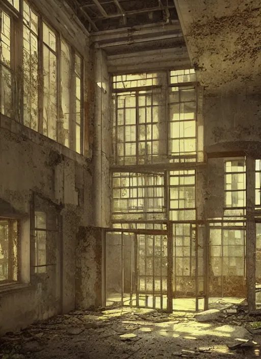 Image similar to “derelict architecture single building , clear window building , architecture digest, building surrounded in a luxury environment, bright tones, fluorescent lighting,volumetric Lighting, photorealism, high detail, golden ratio, cinematic, octane renderer”