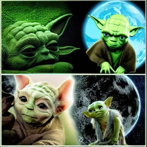 Prompt: a civilization of members of Yoda's species interacting with eachother on their home planet, award winning nature photo 8k