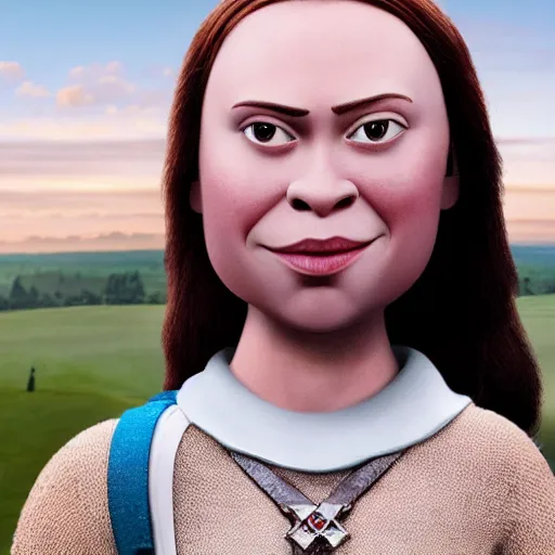 Image similar to lord farquaad with the face of greta thunberg