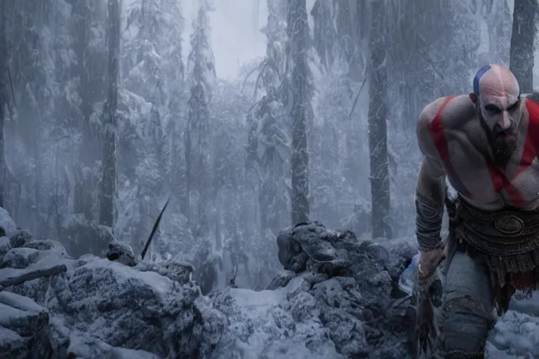 Prompt: vfx movie live action god of war closeup by emmanuel lubezki