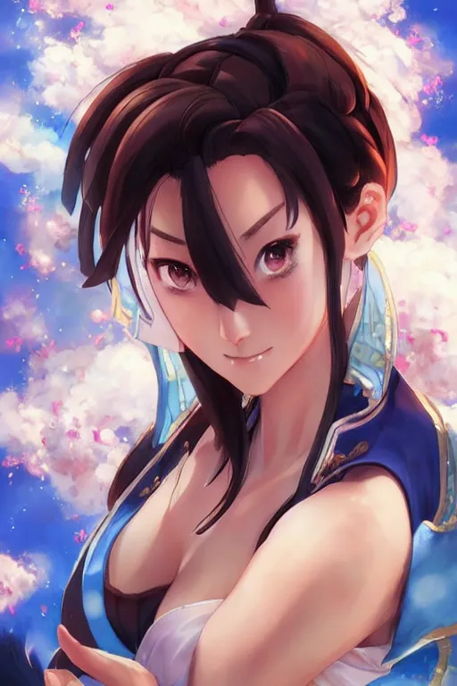 Image similar to A beautiful anime portrait of Chun Li , by Stanley Artgerm Lau, WLOP, Rossdraws, James Jean, Andrei Riabovitchev, Marc Simonetti, and Sakimichan, tranding on artstation