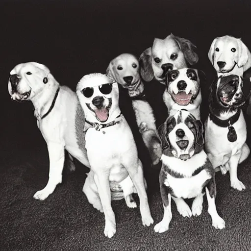 Image similar to 3 5 mm photo of many happy dogs together