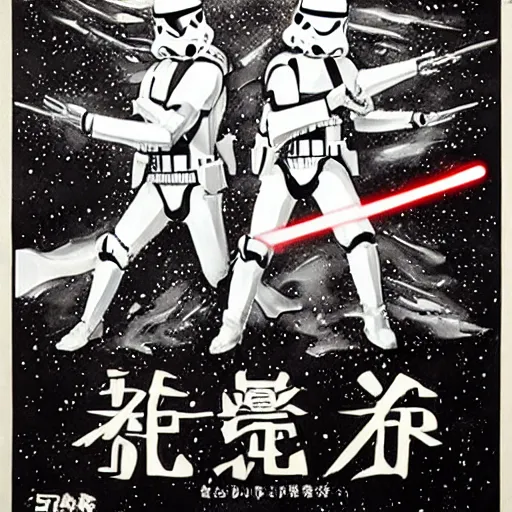 Image similar to star wars poster in Chinese water ink style