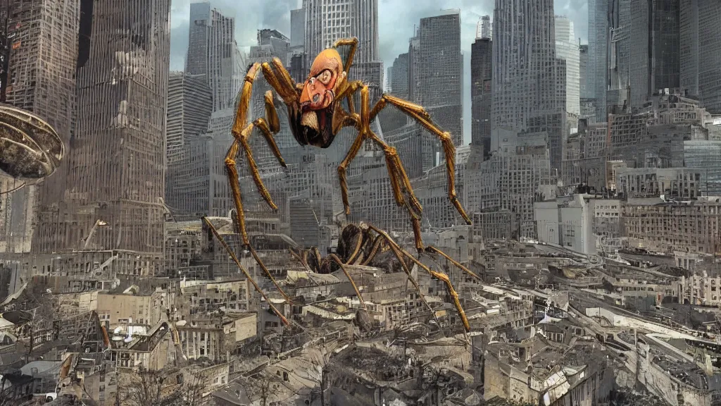 Prompt: giant arachnids attacking the city, realistic, arachnophobia