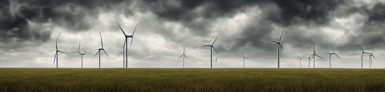 Prompt: Stormy sky with the lightings in the clouds, blueshift render, pipes and one wind turbine in the background, depth of field, ultraphotorealistic, Full HD, 1128x191 resolution