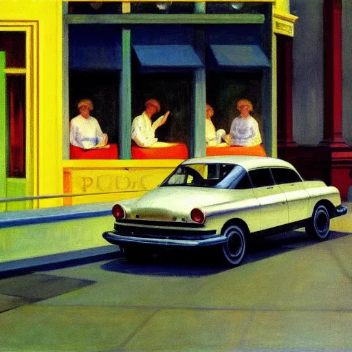 Prompt: edward hopper dreaming electric car