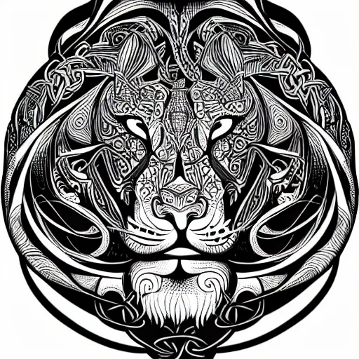 Prompt: an intricate lion designed by mc escher, line art, celtic, illustration