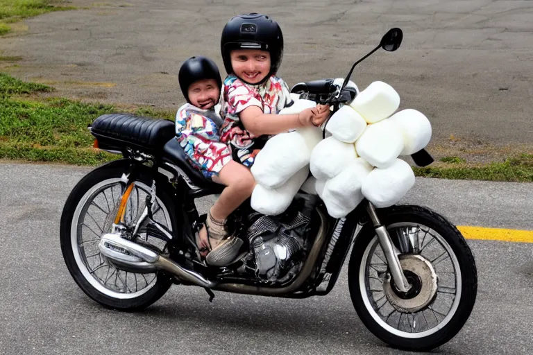 Prompt: marshmallow riding a motorcycle