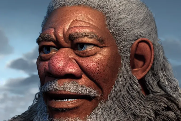 Prompt: morgan freeman as gimli in lord of the rings, still from a pixar movie, high quality 3 d render, movie, pixar, renderman, 4 k, artstation