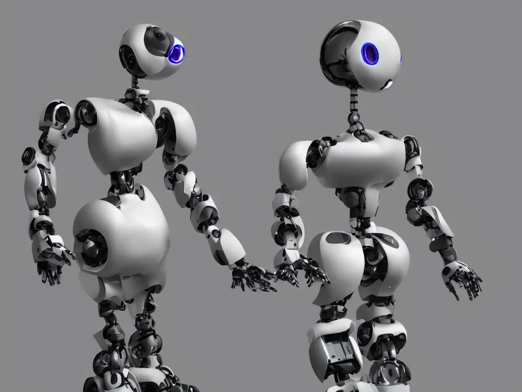 Image similar to simple robot using software on a computer, photorealistic