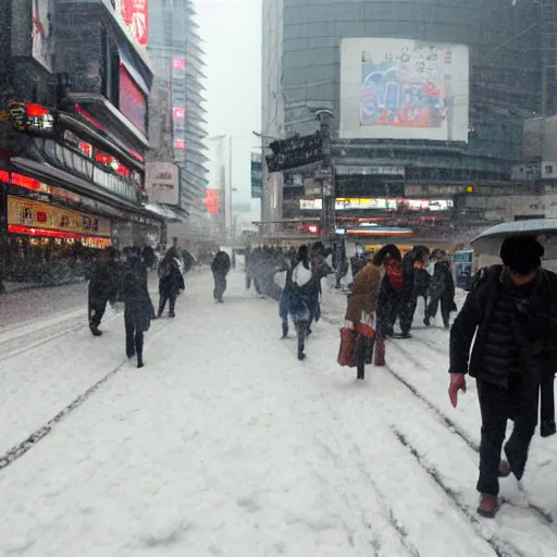 Prompt: akihabara in a blizzard