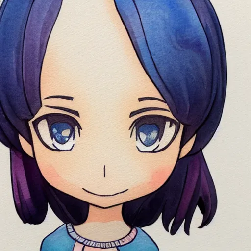 Image similar to beautiful water color concept art portrait of face detailing cute nendoroid girl in the style of Julian Opie, toon rendering, close-up, no shade, modern art, kyoto animation, 3/4 view