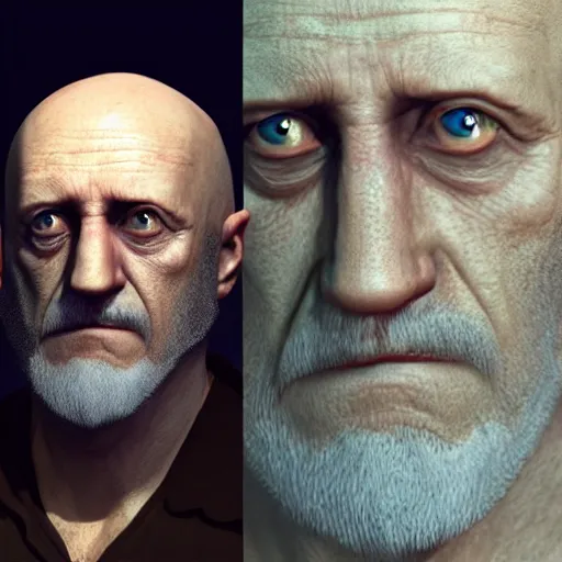 Image similar to mike ehrmantraut in love, dnd, ultra detailed fantasy, elden ring, realistic, dnd character portrait, full body, dnd, rpg, lotr game design fanart by concept art, behance hd, artstation, deviantart, global illumination radiating a glowing aura global illumination ray tracing hdr render in unreal engine 5