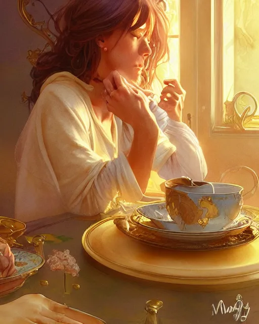 Image similar to kevin bacon eating fried eggs, highly detailed, gold filigree, romantic storybook fantasy, soft cinematic lighting, award, disney concept art watercolor illustration by mandy jurgens and alphonse mucha and alena aenami, pastel color palette, featured on artstation