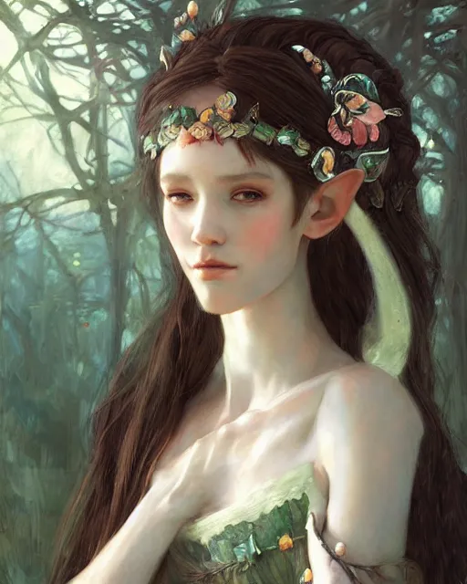 Image similar to a beautiful elf princess, oil painting, by Fernanda Suarez and Edgar Maxence, using Sakimichan and LeraPI art style.