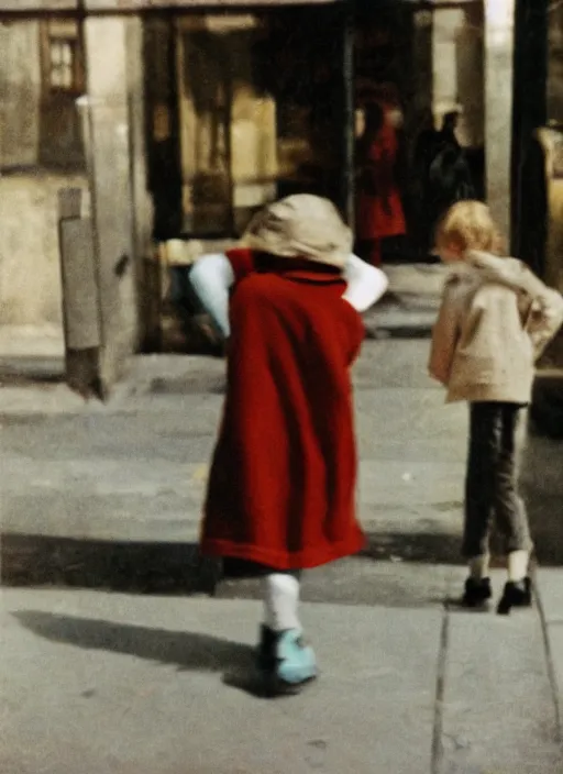 Image similar to blurry, street photography by saul leiter, quints, red, pale